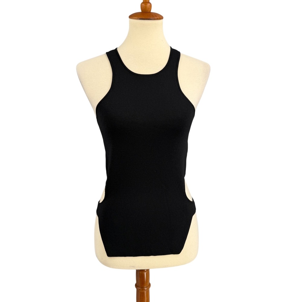 Rohe Black Ribbed Tank Top Side Cutout Stretch Knit Size 40 / US 8‎ Fitted